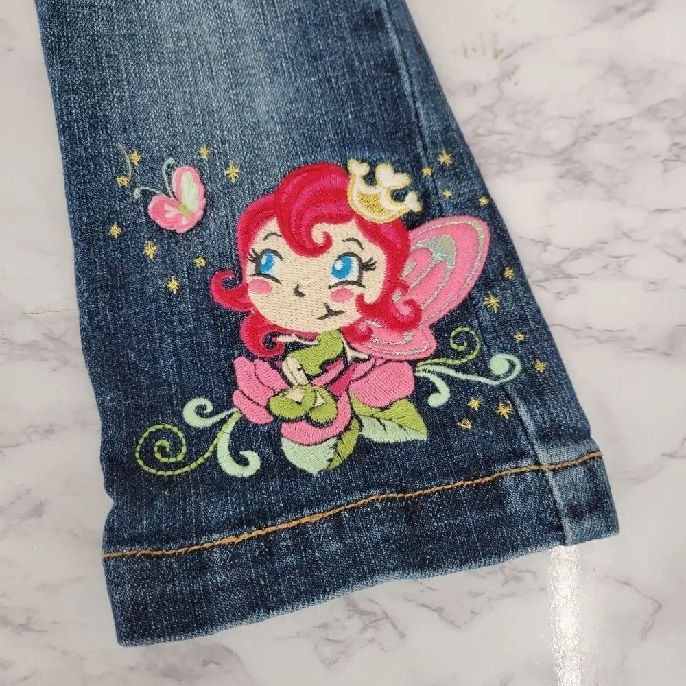 Old Navy + Children's Place Y2K Girls Denim Jeans with Embroidered Design Lot